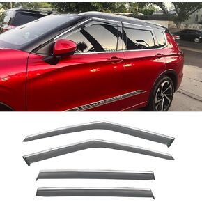 Vesul Compatible with Mitsubishi Outlander 2022 2023 2024 Rain Guard Window Visor Window Wind Deflector Shield Cover Vent Visor with 304 Stainless Steel Trim Outside Mount Type Smoke Black
