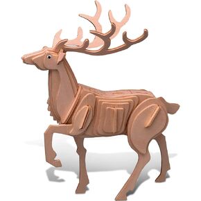 Puzzled 3D Puzzle Deer Wood Craft Construction Model Kit, Fun, Unique & Educational DIY Wooden Toy Assemble Model Unfinished Crafting Hobby Puzzle to Build & Paint for Decoration 38 Pieces Pack