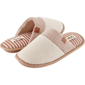 Floopi House Slippers for Women, Soft Ribbed Knit Closed Back Women Slipper, Multiple Layered Comfy Memory Insole Foam with Indoor & Outdoor Anti Skid Sole (M, Taupe-389)