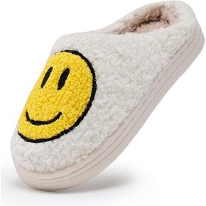 Sharlllen Smile Face Slippers للنساء والرجال، شباشب وجه سعيد ريترو مريحة من القطيفة شباشب Preppy كرتونية منفوشة وجه مبتسم لفصل الشتاء، ناعمة دافئة سهلة الارتداء، منزلقة داخلية وخارجية غير قابلة للانزلاق in Kuwait