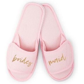 WEDDINGSTAR Customizable Women's Cotton Waffle Spa Slippers Blush Pink