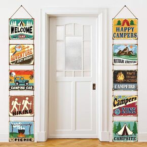 Boao 10 Pcs Camping Party Decorations 12 x 10 Inch Camping Party Sign Welcome Camp Banner with 2 Ropes and 40 Glue Point Dots