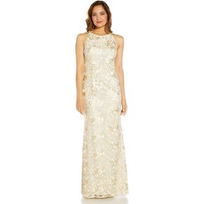 Adrianna Papell Women's Floral Embroidery Halter Gown
