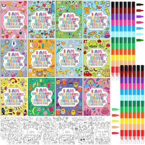 Gueevin 48 Pcs Inspirational Coloring Books with Crayon Motivational Coloring Books for Kid Age 8-12 Classroom School Activity Boys Girls Birthday Gift for Kids Valentine‘s Day Classroom Gift Exchange