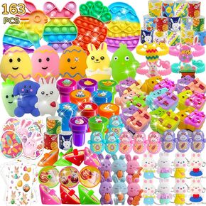 163 PCS Easter Toys for Easter Basket Stuffers Egg Fillers, Assortment Toys for Party Favors Easter Gifts for Kids, Treasure Box Toys for Classroom Prize Pinata Fillers