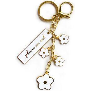 You Are Enough Keychain, Cute Daisy Charms, Enamel Inspirational Quotes Keychain Accessories for Wallet Backpack Purses, Gift for Women
