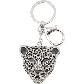 Keychain Fashion Crystal Leopard Jaguar Head Key Ring Leopard Head Car Bag Pendant for Girl Birthday Gift