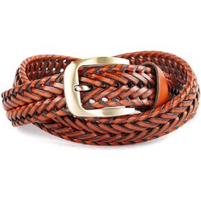 Men Braided Woven Genuine Leather Belt Black