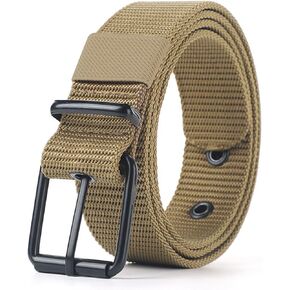 Men's Belts for Jeans, Men's Perforated Canvas Belt with Metal Buckle Breathable Nylon Casual Belt for Work Travel
