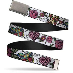 Buckle-Down mens Buckle-down Web Love Kills Tattoo 1.5" Belt, Multicolor, 1.5 Wide - Fits up to 42 Pant Size US