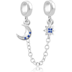Moon and Star Safe Chain Spacer Charm Compatible with Pandora Charms Bracelets