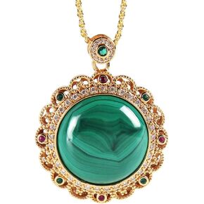 Natural malachite stone pendant Genuine round malachite zircon pendant necklace for Women Girls Gifts