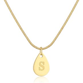 SKQIR Teardrop Initial Letter Necklaces for Women Girls,14k Gold Plated Letter A-Z Tiny waterdrop Pendant Letter Necklace for Women Dainty Minimalist Gift for girls