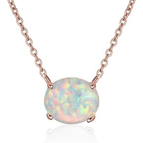 CiNily White Gold Opal Necklace Small Oval Opal Jewelry for Women Girls Gemstone Necklaces