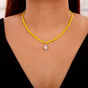 Jumwrit Bohemian Beaded Necklace Tiny Seed Bead Necklace Pearl Pendant Necklace Cute Colorful Necklace for Women Teens and Girls