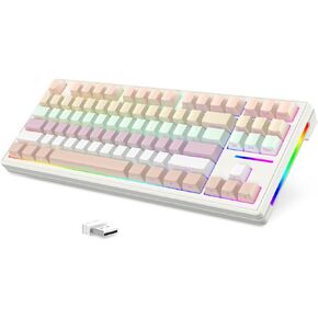 75% Wireless Gaming Keyboard,Triple Mode-BT5.0/2.4GHz/Wired,27 RGB Chroma Backlit,TKL 80% Gasket Mechanical Keyboard with Custom White Linear Switch,Side Print Gradient Grey PBT Keycaps