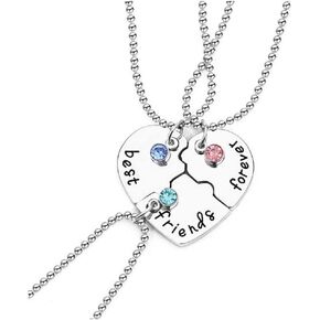 COLORFUL BLING Best Friend Forever Heart Shape Pendant Friendship Puzzle Necklace for 2/3/4 Girls Rhinestone Necklace