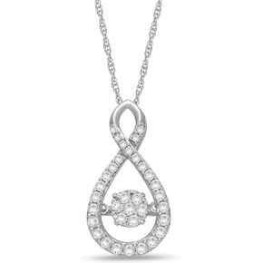 Jewelili Sterling Silver 1/2 Cttw Natural White Round Dancing Diamond Pendant Necklace, 18" Rope Chain