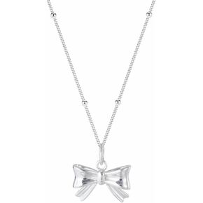 Bow Pendant Necklace Gold Silver Plated Dainty Charm Bowknot Bow Tie Ribbon Tiny Adjustable Chain Necklace for Women Teen Girls Minimalist Valentines Day Birthday Wedding Party Fashion Jewelry Gifts