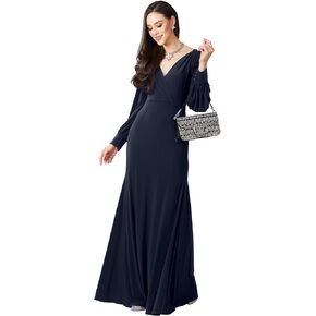 KOH KOH Womens Long Sleeve Elegant V-Neck Flowy Fall Winter Modest Maxi Dress