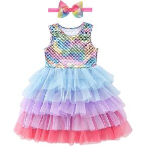 Toddler Girl Mermaid Tulle Tutu Birthday Party Dress Easter Halloween Summer SleevelessTank Sundress