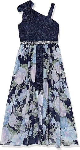 Speechless Girls' Walk-Through Romper Maxi Party Dress, Navy/Lavender, 7 in Saudi Arabia
