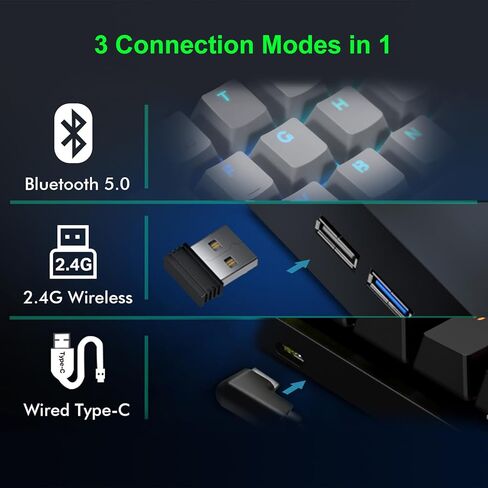 HUO JI 60% Wireless Mechanical Keyboard, Bluetooth/2.4Ghz/Wired 3-Mode, RGB LED Backlit, Red Switch, 63 Keys Compact Gaming Keyboard for PC, Tablet, Grey/Black in Kuwait