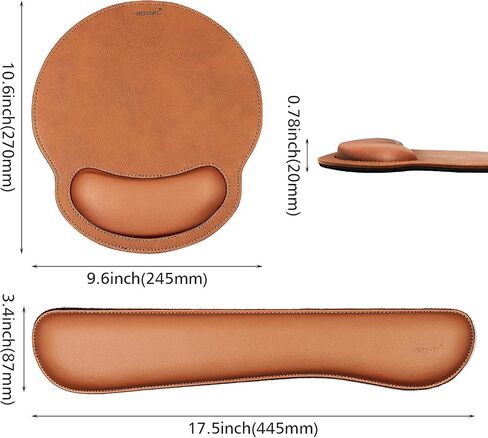 Leather Round Mouse Pad Wrist Support & Gaming Keyboard Pad Set – Durable Ergonomic Anti Slip Non-Slip Base Rest Support - Brown in Saudi Arabia
