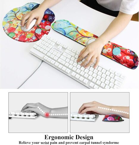 Leather Round Mouse Pad Wrist Support & Gaming Keyboard Pad Set – Durable Ergonomic Anti Slip Non-Slip Base Rest Support - Brown in Saudi Arabia