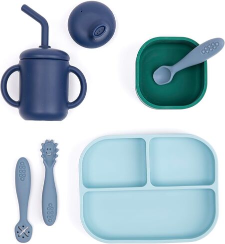 مجموعة بيلا تونو ليتل بايتس - مجموعة تغذية الأطفال ومستلزمات فطام الأطفال مع وعاء طفل واحد، طبق طفل واحد، 3 أواني أطفال، كوب واحد، غطاءان، سيليكون صالح للطعام بنسبة 100% (عالم تحت الماء) in Kuwait