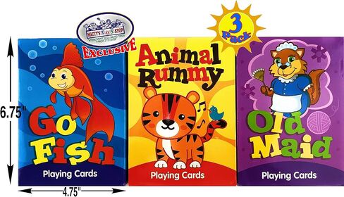 مجموعة ألعاب ورق اللعب الكلاسيكية الفاخرة من Matty's Toy Stop Deluxe Jumbo (6.75 بوصة × 4.75 بوصة) تتميز بـ Go Fish وOld Maid وAnimal Rummy - 3 عبوات in Saudi Arabia