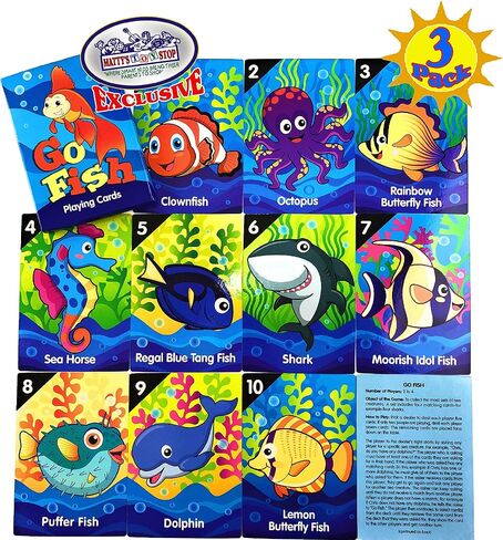 مجموعة ألعاب ورق اللعب الكلاسيكية الفاخرة من Matty's Toy Stop Deluxe Jumbo (6.75 بوصة × 4.75 بوصة) تتميز بـ Go Fish وOld Maid وAnimal Rummy - 3 عبوات in Saudi Arabia
