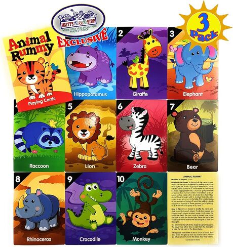 مجموعة ألعاب ورق اللعب الكلاسيكية الفاخرة من Matty's Toy Stop Deluxe Jumbo (6.75 بوصة × 4.75 بوصة) تتميز بـ Go Fish وOld Maid وAnimal Rummy - 3 عبوات in Saudi Arabia