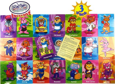 مجموعة ألعاب ورق اللعب الكلاسيكية الفاخرة من Matty's Toy Stop Deluxe Jumbo (6.75 بوصة × 4.75 بوصة) تتميز بـ Go Fish وOld Maid وAnimal Rummy - 3 عبوات in Saudi Arabia