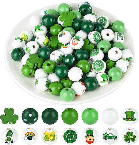 180 قطعة من الخرز الخشبي لعيد القديس باتريك، خرز خشبي أخضر، خرز شامروك محظوظ لصنع المجوهرات، 16 ملم من خرز البرسيم بيرة جنوم الزاهي لتزيين الحفلات في يوم باتريك in Kuwait
