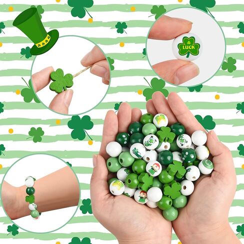 180 قطعة من الخرز الخشبي لعيد القديس باتريك، خرز خشبي أخضر، خرز شامروك محظوظ لصنع المجوهرات، 16 ملم من خرز البرسيم بيرة جنوم الزاهي لتزيين الحفلات في يوم باتريك in Kuwait