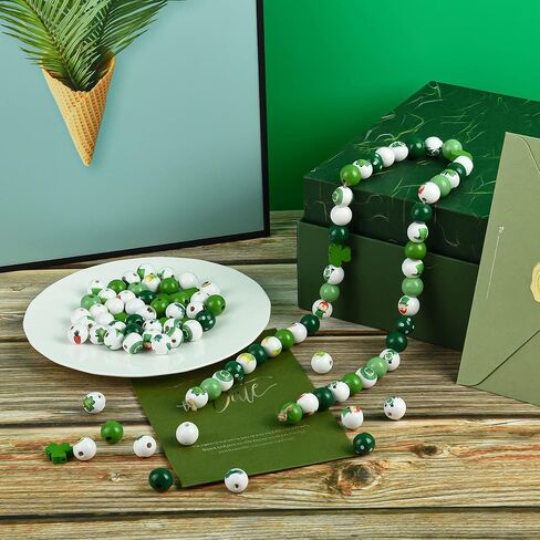 180 قطعة من الخرز الخشبي لعيد القديس باتريك، خرز خشبي أخضر، خرز شامروك محظوظ لصنع المجوهرات، 16 ملم من خرز البرسيم بيرة جنوم الزاهي لتزيين الحفلات في يوم باتريك in Kuwait