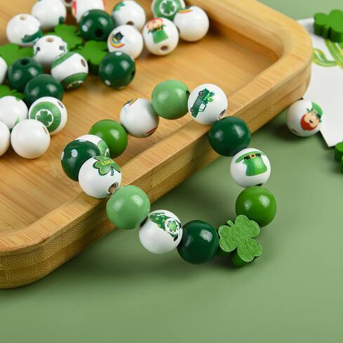 180 قطعة من الخرز الخشبي لعيد القديس باتريك، خرز خشبي أخضر، خرز شامروك محظوظ لصنع المجوهرات، 16 ملم من خرز البرسيم بيرة جنوم الزاهي لتزيين الحفلات في يوم باتريك in Kuwait