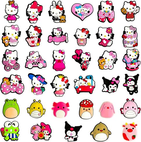 35 قطعة من زينة الأحذية الكرتونية الجميلة واللطيفة لصنادل هالو كيتي، زينة تزيين الأحذية خفيفة ورقيقة، سهلة التركيب للأطفال والكبار in Kuwait