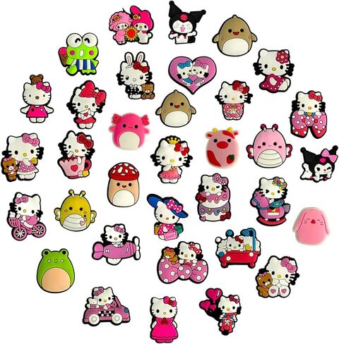 35 قطعة من زينة الأحذية الكرتونية الجميلة واللطيفة لصنادل هالو كيتي، زينة تزيين الأحذية خفيفة ورقيقة، سهلة التركيب للأطفال والكبار in Kuwait