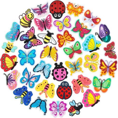 36 Pcs Butterfly Bug Shoe Charms for Girls Clog Shoes Decorations - Cute Butterfly Crooc Charms for Girls Boys Women Nature Butterfly Bug Clogs Accessories Spring Birthday Gifts in Saudi Arabia