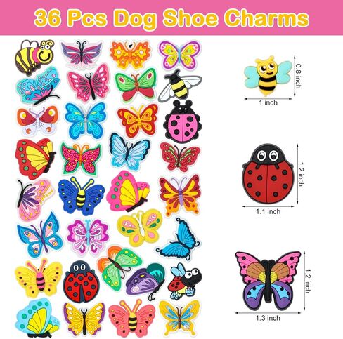 36 Pcs Butterfly Bug Shoe Charms for Girls Clog Shoes Decorations - Cute Butterfly Crooc Charms for Girls Boys Women Nature Butterfly Bug Clogs Accessories Spring Birthday Gifts in Saudi Arabia
