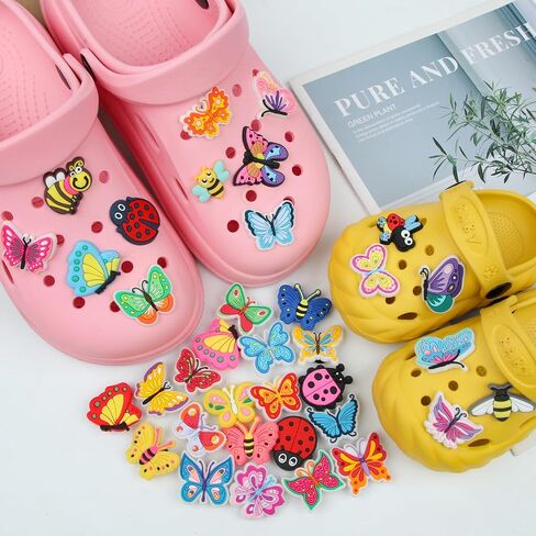 36 Pcs Butterfly Bug Shoe Charms for Girls Clog Shoes Decorations - Cute Butterfly Crooc Charms for Girls Boys Women Nature Butterfly Bug Clogs Accessories Spring Birthday Gifts in Saudi Arabia