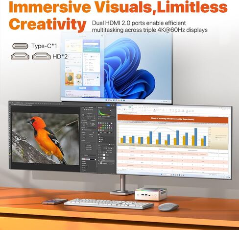 PELADN Gaming Mini PC, AMD Ryzen 7 7735HS (8C/16T, Up to 4.75GHz) Radeon 680M Win11 Pro, 32GB DDR5 4800Mhz RAM,1TB SSD, 4K HD, BT5.2, Dual HDMI, WiFi6 2.4G/5G, Small Desktop PC RGB Light in Kuwait