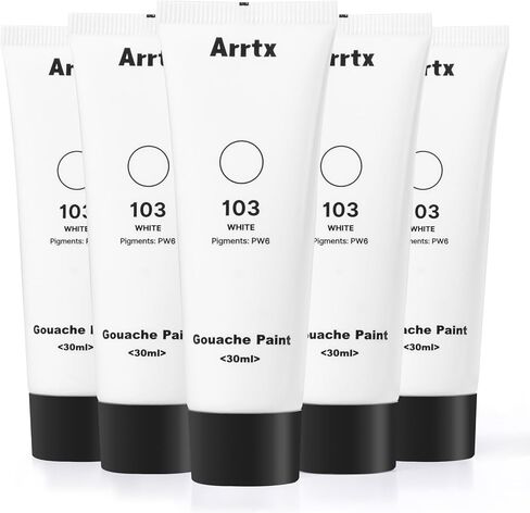 مجموعة طلاء Arrtx White Gouache، 30 مل × 5 قطع، غواش أبيض دائم، ألوان مائية غير شفافة للمبتدئين والفنانين والخطاطين والمصممين in Kuwait