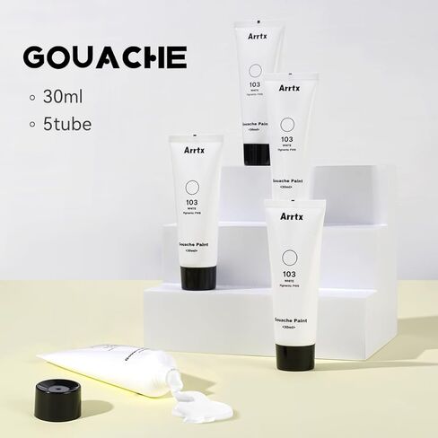مجموعة طلاء Arrtx White Gouache، 30 مل × 5 قطع، غواش أبيض دائم، ألوان مائية غير شفافة للمبتدئين والفنانين والخطاطين والمصممين in Saudi Arabia