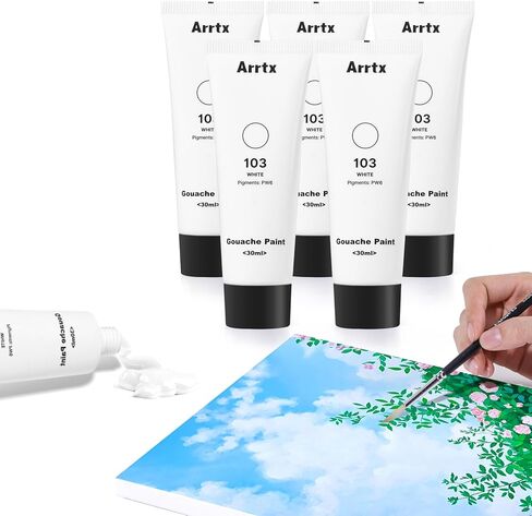 مجموعة طلاء Arrtx White Gouache، 30 مل × 5 قطع، غواش أبيض دائم، ألوان مائية غير شفافة للمبتدئين والفنانين والخطاطين والمصممين in Saudi Arabia