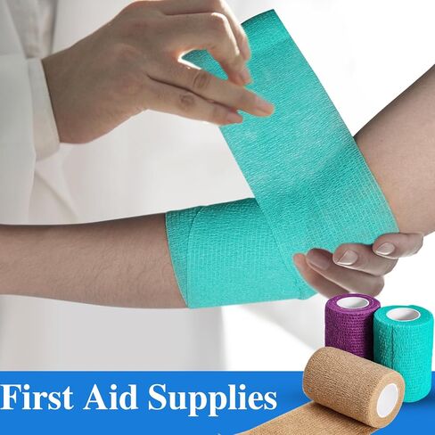 16 حزمة من الضمادات ذاتية اللصق، 3 بوصة × 5 ياردات، لفافة ضمادة متماسكة، غلاف بيطري ذاتي الالتصاق للحيوانات الأليفة، شريط رياضي مرن، شريط متماسك للرياضة، المعصم، الكاحل (متعدد الألوان) in Kuwait