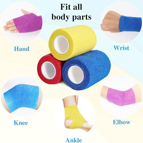 16 حزمة من الضمادات ذاتية اللصق، 3 بوصة × 5 ياردات، لفافة ضمادة متماسكة، غلاف بيطري ذاتي الالتصاق للحيوانات الأليفة، شريط رياضي مرن، شريط متماسك للرياضة، المعصم، الكاحل (متعدد الألوان) in Kuwait