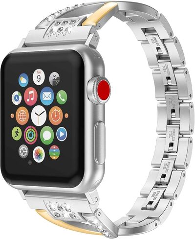 Wearlizer Pure Gold Silver Compatible with Apple Watch Band 38mm 40mm 41mm Womens for iWatch Color Matching 2-Tone Bling Rhinestone Metal Wristband Strap X-Link Bracelet Series SE/9/8/7/6/5/4/3/2/1 in Saudi Arabia